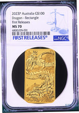 Load image into Gallery viewer, 2023 Dragon 1oz .9999 GOLD Rectangular $1 Dollar Bar COIN NGC MS 70 ER