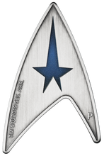 Load image into Gallery viewer, 2-coin-set 2019 Star Trek STARFLEET COMMAND EMBLEM Antiqued Silver $1$2 3oz MS70