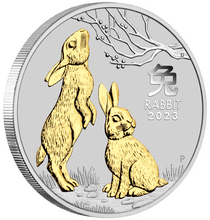 Load image into Gallery viewer, 2023 Australia Lunar Year of the Rabbit GILDED Gilt 1oz Silver $1 Coin w/ OGP