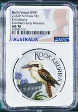 Load image into Gallery viewer, 2022 Berlin Show Virtual WMF Australia Kookaburra Silver NGC MS70 1oz $1 Coin ER