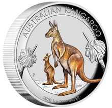Load image into Gallery viewer, 2020 First Australia Kangaroo 1oz $1 Silver Proof Colored High Relief Coin