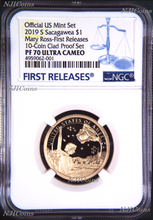 Load image into Gallery viewer, 2019 S Proof Native American Mary Ross NGC PF70 FR Dollar from 10-coin set Blue