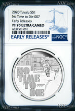 Load image into Gallery viewer, 2020 James Bond 007 No Time To Die .9999 SILVER PROOF $1 1oz COIN NGC PF70 ER
