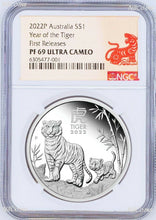 Load image into Gallery viewer, 2022 Australia PROOF Silver Lunar Year of the TIGER NGC PF69 1oz $1 Coin FR