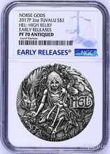 Load image into Gallery viewer, 2017 P Norse Goddesses HEL HIGH RELIEF ANTIQUED 2Oz Silver $2 COIN NGC PF70 ER