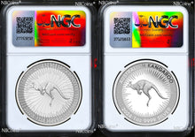 Load image into Gallery viewer, 2-Coin-Set Final Queen & 1st KING CHARLES EFFIGY KANGAROO 1oz SILVER NGC PF/MS70