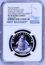 Load image into Gallery viewer, 2017 P Tuvalu PROOF Silver Polar Babies EMPEROR PENGUIN NGC PF70 Coin w/ OGP FR