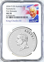 Load image into Gallery viewer, 2024 Australia 1oz Silver Kookaburra NGC MS 70 $1 Coin KING CHARLES III EFFIGY U