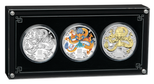 Load image into Gallery viewer, 2024 LUNAR SERIES-3 YEAR OF THE DRAGON 1oz SILVER TRIO $1 3-coin Set 3oz-total