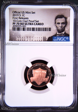 Load image into Gallery viewer, 2019 S Proof LINCOLN CENT Penny NGC PF70 UCAMEO RD in 10-coin-set FR Portrait LB