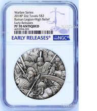 Load image into Gallery viewer, 2018 P Tuvalu Warfare - Roman Legion ANTIQUED 2Oz Silver $2 3D COIN NGC PF70 ER