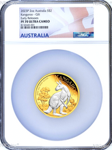 Load image into Gallery viewer, 2023 Australia GILT Proof 2oz .9999 Silver Kangaroo $2 Coin NGC PF70 ER Flag LB
