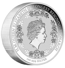 Load image into Gallery viewer, The Longest Reigning Monarch Queen Elizabeth II 2015 1oz Silver Intaglio Coin