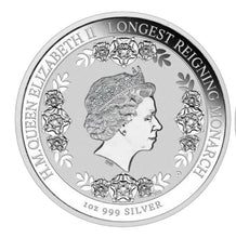 Load image into Gallery viewer, The Longest Reigning Monarch Queen Elizabeth II 2015 1oz Silver Intaglio Coin