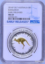 Load image into Gallery viewer, 2016 P Australia GILDED Silver Kangaroo NGC MS 69 1 oz Coin w/OGP gilt ER LABEL