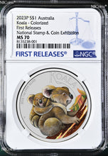 Load image into Gallery viewer, 2023 Koala 1oz Colored Silver Perth Coin Stamp & Coin Exhibition Special MS70 FR