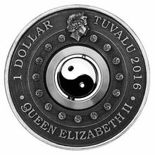 Load image into Gallery viewer, 2016 P Tuvalu Yin Yang Rotating Charm ANTIQUED 1Oz Silver $1 COIN NGC PF70 ER