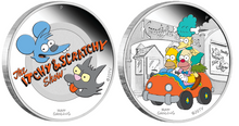 Load image into Gallery viewer, 2-Coin Set Simpsons Series KRUSTY LU STUDIOS + Itchy & Scratchy 2x1oz $1 Silver