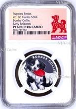 Load image into Gallery viewer, 2018 Puppies Border Collie PROOF Silver NGC PF 69 1/2oz Coin Lunar Year DOG