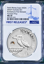 Load image into Gallery viewer, 2022 Kookaburra 1oz Silver Coin Numbat Privy Perth Money Expo NGC MS70 ANDA FR