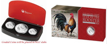 Load image into Gallery viewer, 2017 P Australia PROOF Silver 3-Coin Set Lunar Year of the ROOSTER NGC PF 70 ER