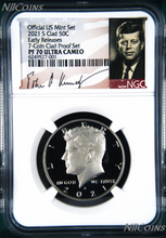 Load image into Gallery viewer, 2021 S Proof Kennedy Half Dollar 50c NGC PF70 UC ER 7-Coin-Clad-PF-SET Version