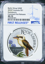 Load image into Gallery viewer, 2022 Berlin Show Virtual WMF Australia Kookaburra Silver NGC MS70 1oz $1 Coin FR