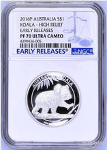 Load image into Gallery viewer, 2016 P Australia HIGH RELIEF 1oz Silver Koala $1 Coin NGC PF70 ER LABEL COA