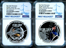 Load image into Gallery viewer, 2-COIN Set 2018 Star Trek DISCOVERY USS NCC-1031 Burnham Silver $1 NGC PF70 FR