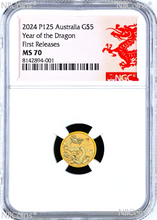 Load image into Gallery viewer, 2024 Australia Bullion GOLD $5 Lunar Year of the Dragon NGC MS70 1/20oz Coin FR