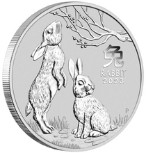 Load image into Gallery viewer, 2023 2oz $2 Silver Lunar Year of The Rabbit BU Coin Australia in Mint Capsules