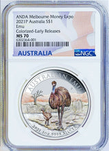 Load image into Gallery viewer, 2021 ANDA Melbourne Money Expo Show 1oz Silver Color Coin EMU NGC MS70 ER