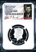Load image into Gallery viewer, 2021 S Proof SILVER Kennedy Half Dollar 50c NGC PF70 UC ER 7-Coin SET Version