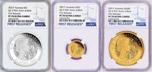 Load image into Gallery viewer, 2021 QUEEN ELIZABETH 95th Birthday Silver+GOLD 3-Coin Set $1/$25/$200 NGC PF70 F