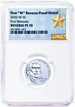 Load image into Gallery viewer, 2020 "W" Reverse Proof Nickel First Releases NGC PF70 Star Label with COA