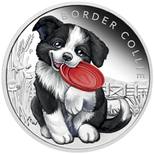 Load image into Gallery viewer, 2018 Puppies - BORDER COLLIE 1/2 oz Silver Proof 50c Half Dollar Coin Colorized