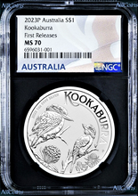 Load image into Gallery viewer, 2023 Australia Silver Kookaburra NGC MS70 $1 1oz Coin FR Black Core Label