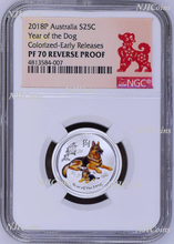 Load image into Gallery viewer, RARE 2018 Australia Colored Silver Lunar Year of the Dog NGC "PF" 70 1/4 oz Coin