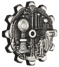 Load image into Gallery viewer, 2018 P Evolution of Industry ANTIQUED Gear-Shaped 1oz Silver 2-COIN-SET NGC MS70