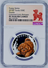 Load image into Gallery viewer, 2018 Puppies Poodle Tuvalu PROOF Silver NGC PF 70 1/2oz Coin Lunar Year DOG