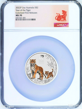 Load image into Gallery viewer, 2022 P Australia Colored Silver Lunar Year of the Tiger 2oz $2 Coin NGC MS70 FR