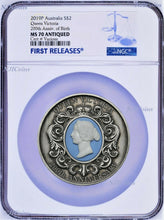 Load image into Gallery viewer, 2019 Queen Victoria 200th Anniversary 2oz Silver Antiqued Cameo Coin NGC MS70 FR