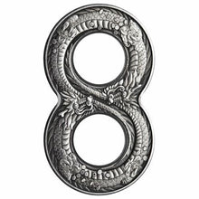 Load image into Gallery viewer, Australia 2018 Innovative Figure Eight Shape Dragon 2oz $2 Silver Antiqued Coin