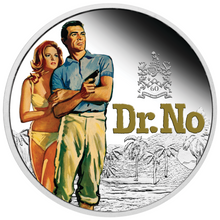 Load image into Gallery viewer, JAMES BOND 007 DR. NO 2022 1oz SILVER PROOF Colored $1 COIN w/last QEII Portrait