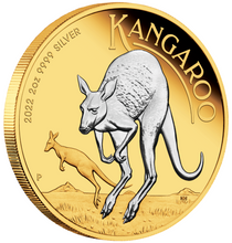 Load image into Gallery viewer, 2022 Australia GILT Proof 2oz .9999 Silver Kangaroo $2 Coin NGC PF70 FR Blue LB