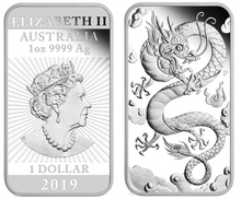 Load image into Gallery viewer, 2019 DRAGON 1oz SILVER PROOF RECTANGULAR COIN AUSTRALIA 3,888 MINTAGE ONLY