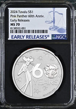 Load image into Gallery viewer, 2024 PINK PANTHER 60TH ANN. 1oz .9999 Silver $1 COIN NGC MS70 FR Black Core ER