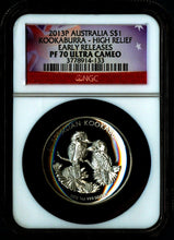Load image into Gallery viewer, High Relief 2013 P Proof $1 Silver Australia Kookaburra 1 oz Coin PF70 UC ER