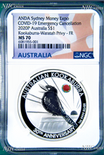 Load image into Gallery viewer, 2020 $1 1oz Silver Sydney ADNA Expo Kookaburra Waratah Privy Mark NGC MS 70 FR