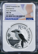 Load image into Gallery viewer, 2022 P Australia Silver Kookaburra NGC MS 70 $1 1 oz Coin Flag ER Label PERFECT